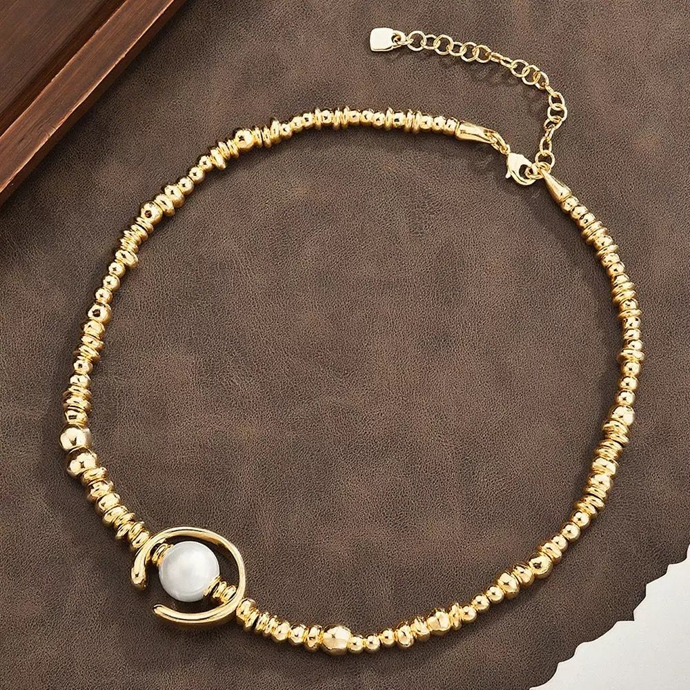 Elegant Gold Beaded Anklet with Pearl Pendant